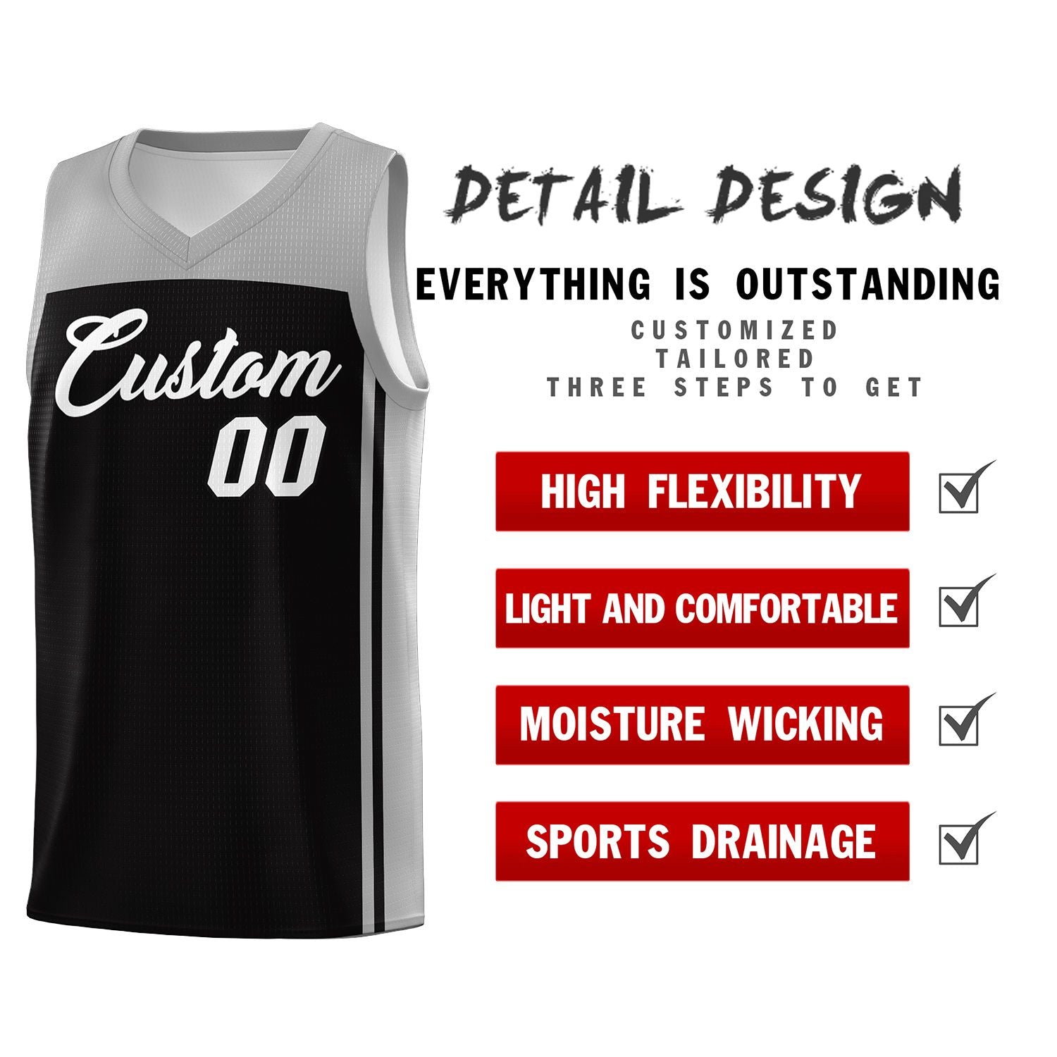 Custom Black Grey Classic Sets Sports Uniform Basketball Jersey