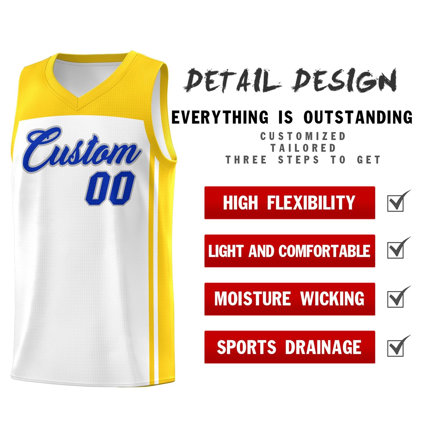 Custom White Gold Classic Sets Sports Uniform Basketball Jersey