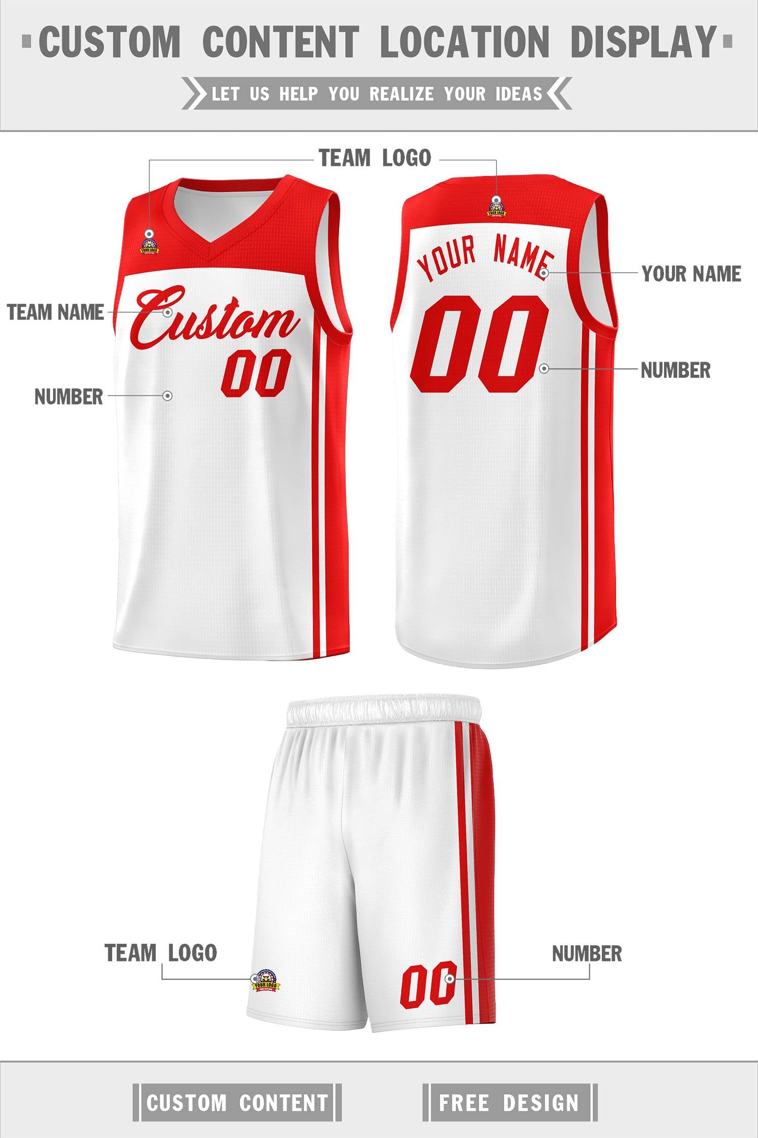 Custom White Red Classic Sets Sports Uniform Basketball Jersey