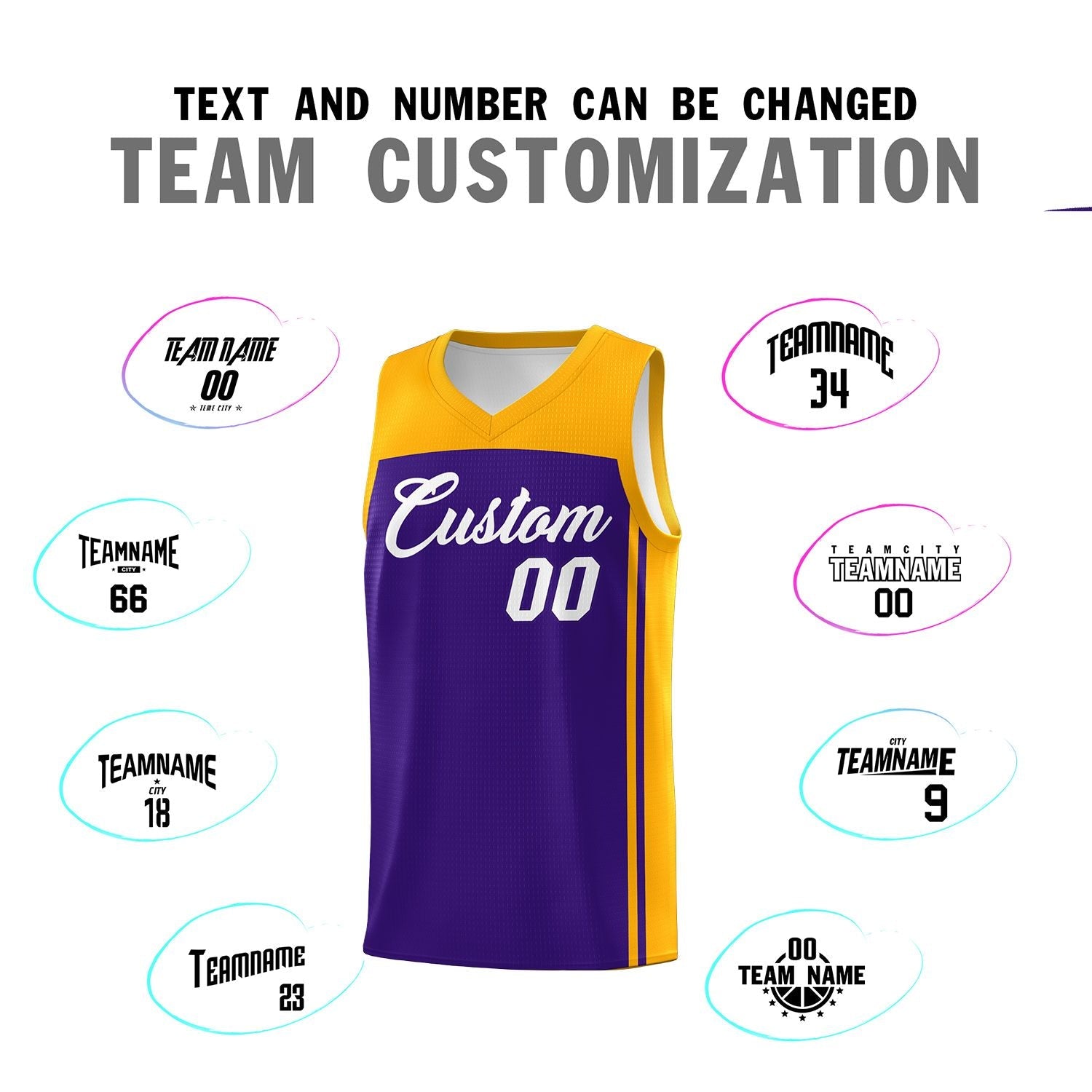 Custom Purple Yellow Classic Sets Sports Uniform Basketball Jersey