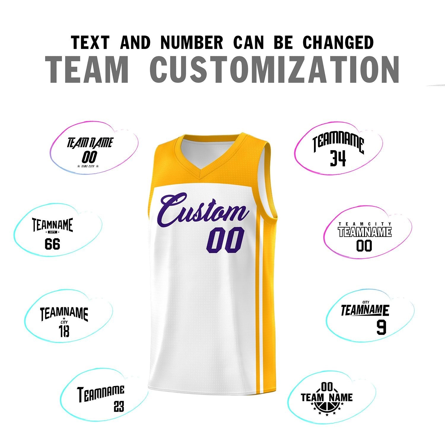 Custom White Yellow Classic Sets Sports Uniform Basketball Jersey