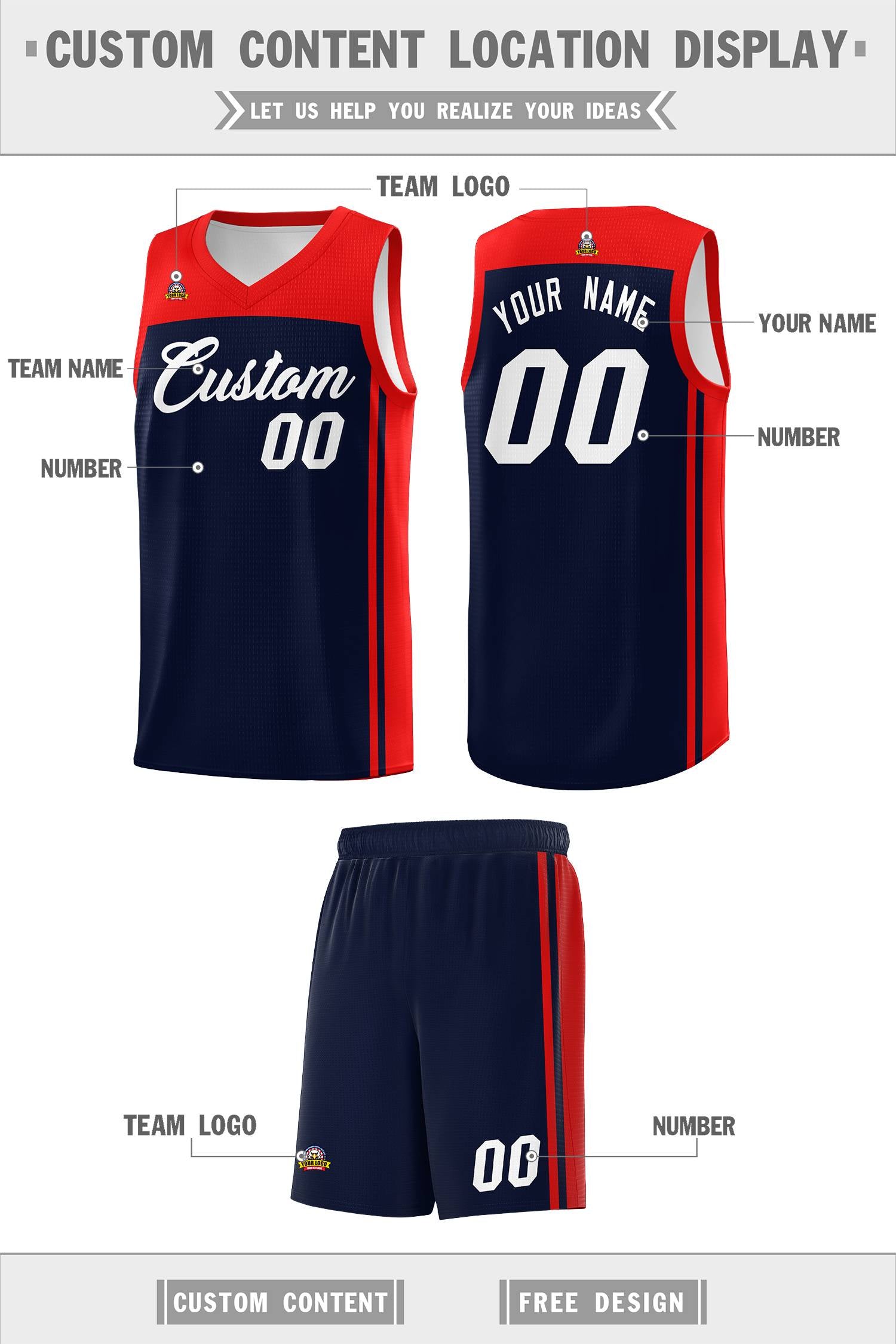 Custom Navy Red Classic Sets Sports Uniform Basketball Jersey