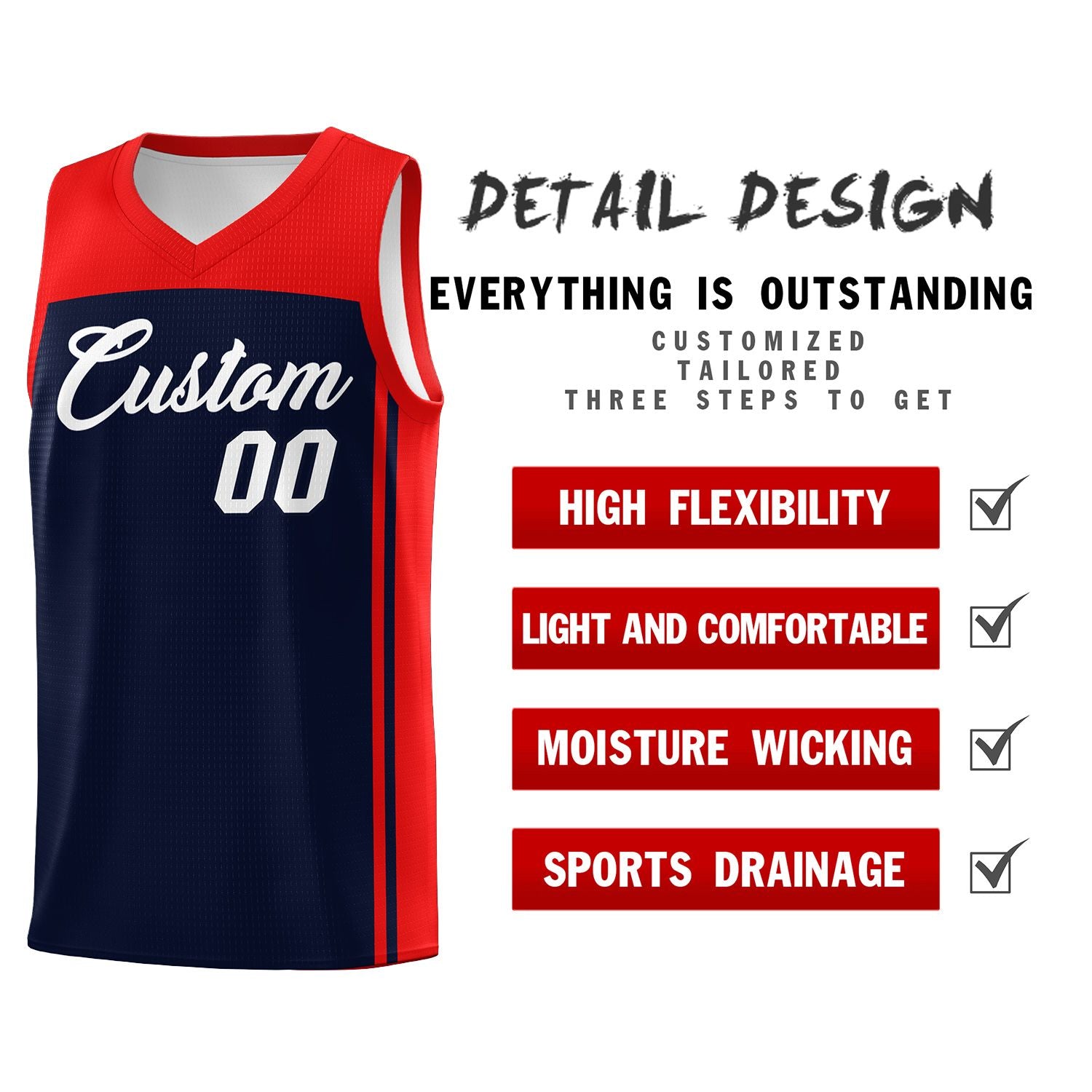 Custom Navy Red Classic Sets Sports Uniform Basketball Jersey