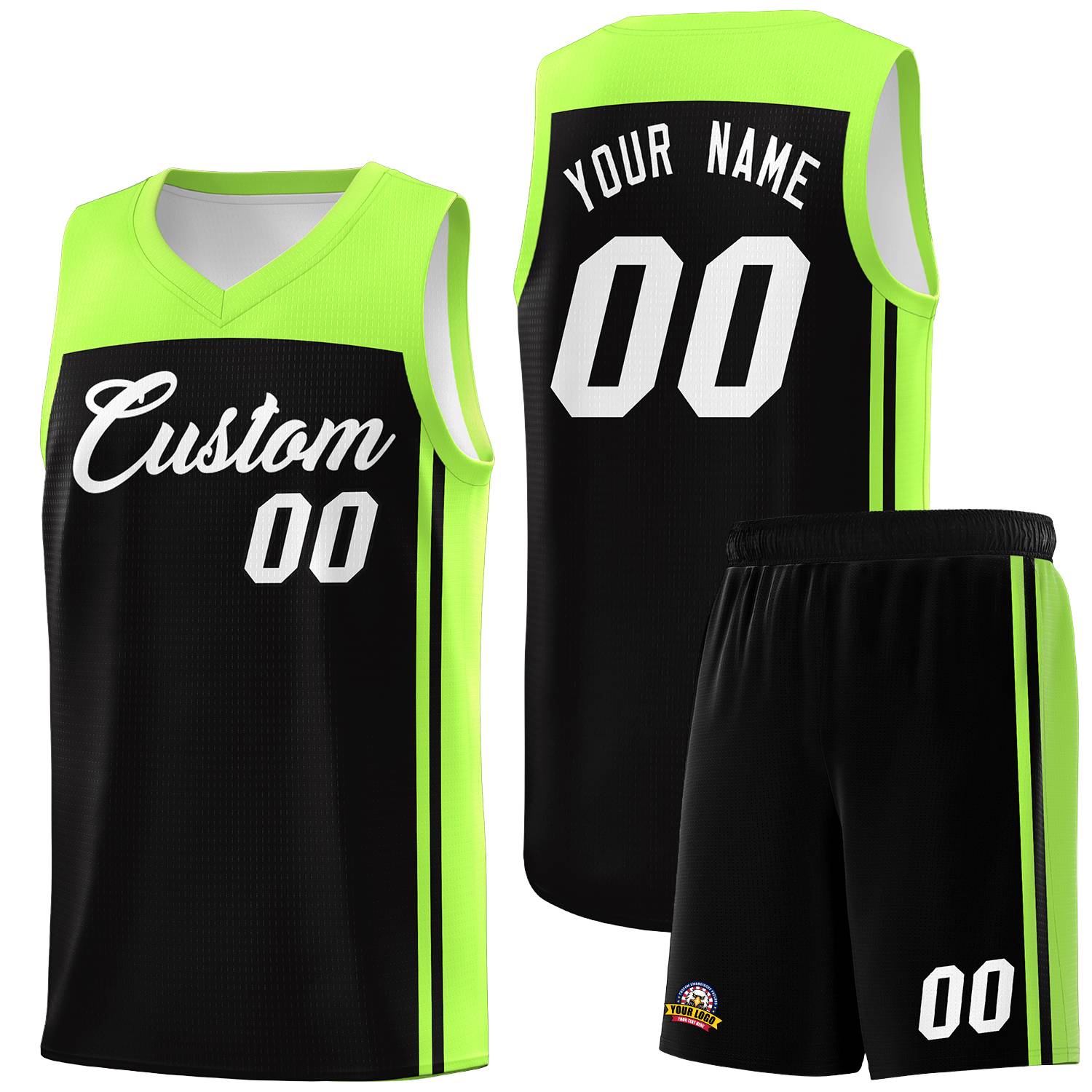 Custom Black Neon Green Classic Sets Sports Uniform Basketball Jersey