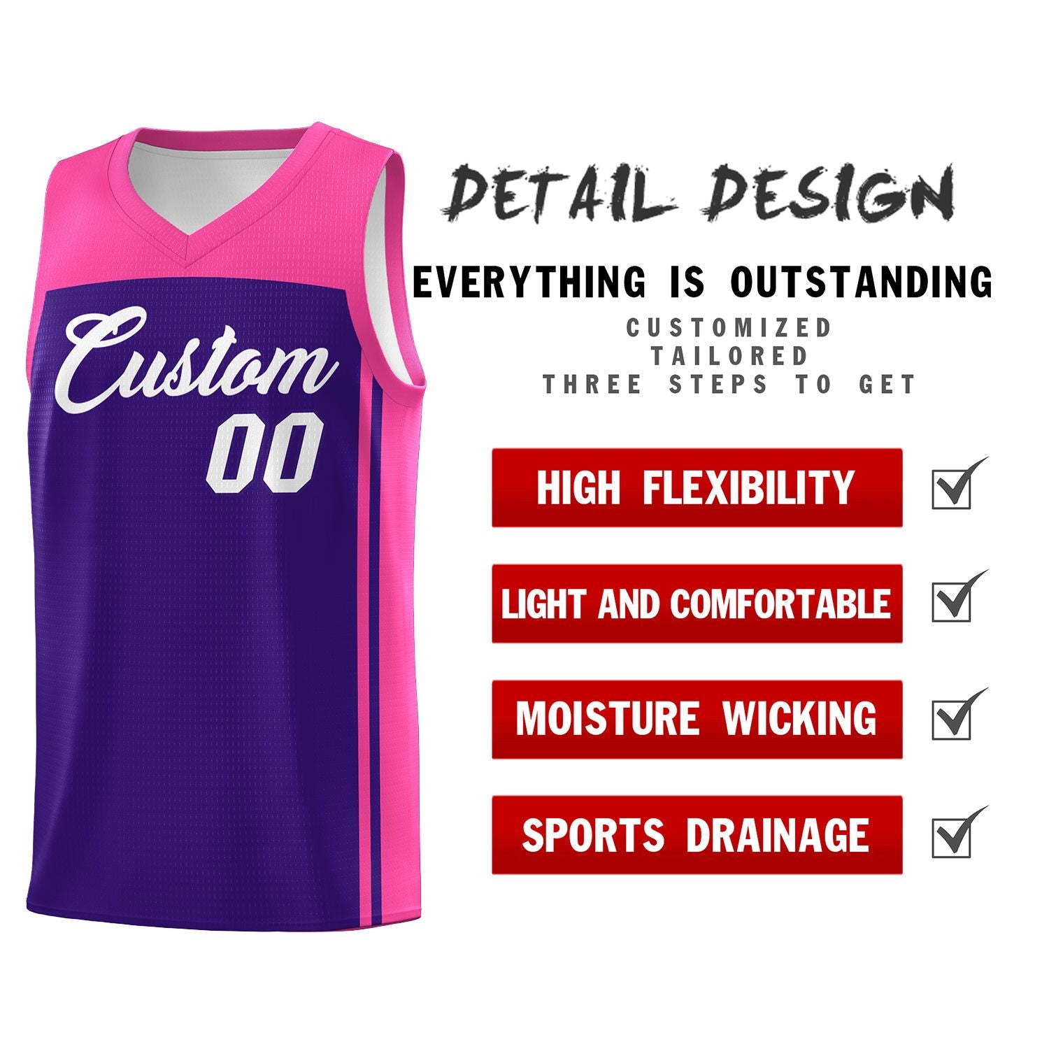 Custom Purple Pink Classic Sets Sports Uniform Basketball Jersey