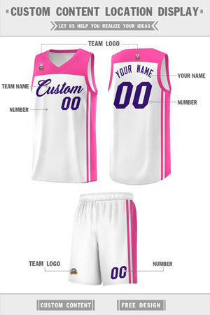 Custom White Pink Classic Sets Sports Uniform Basketball Jersey