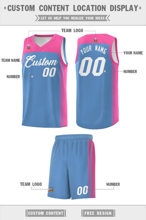 Custom Light Blue Pink Classic Sets Sports Uniform Basketball Jersey