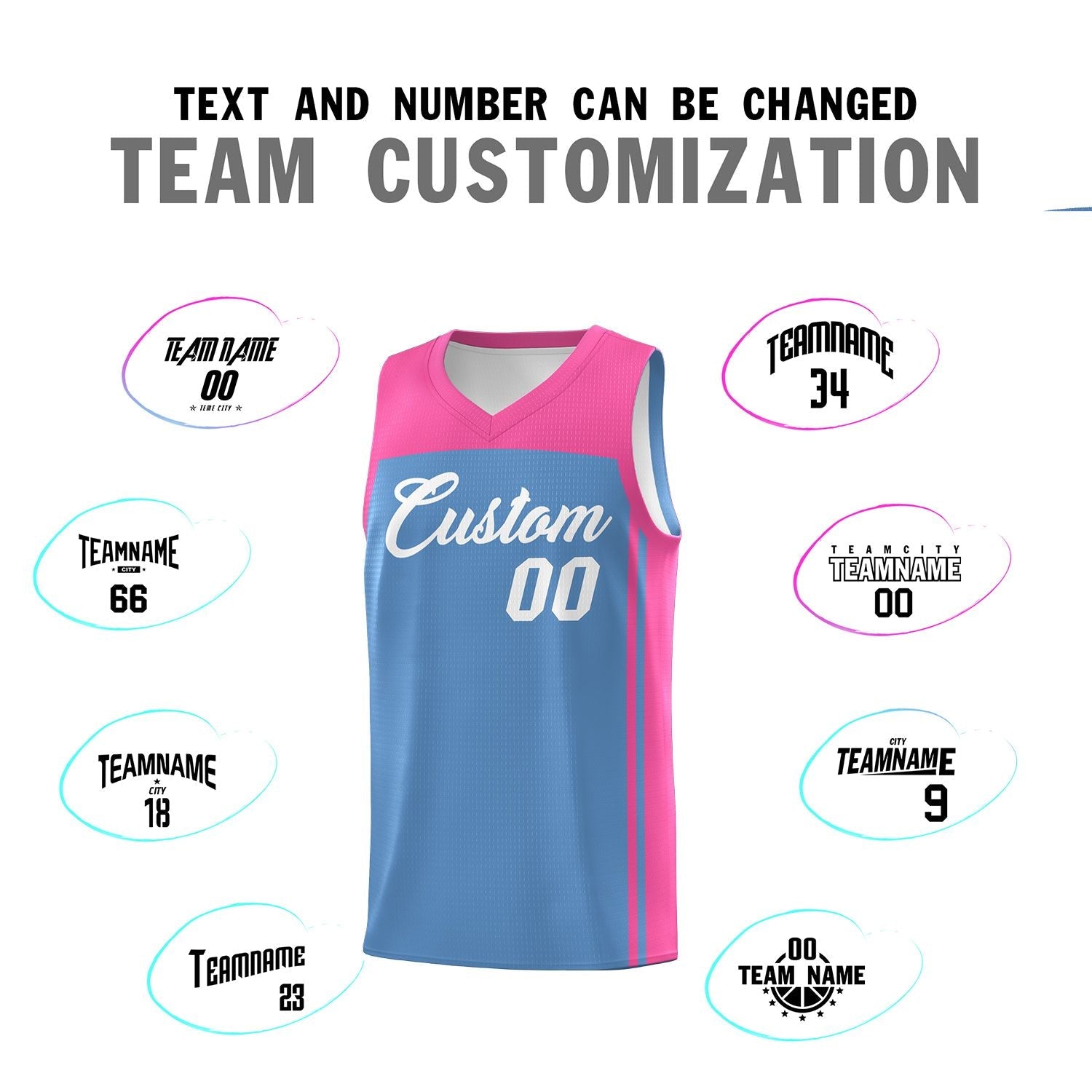 Custom Light Blue Pink Classic Sets Sports Uniform Basketball Jersey