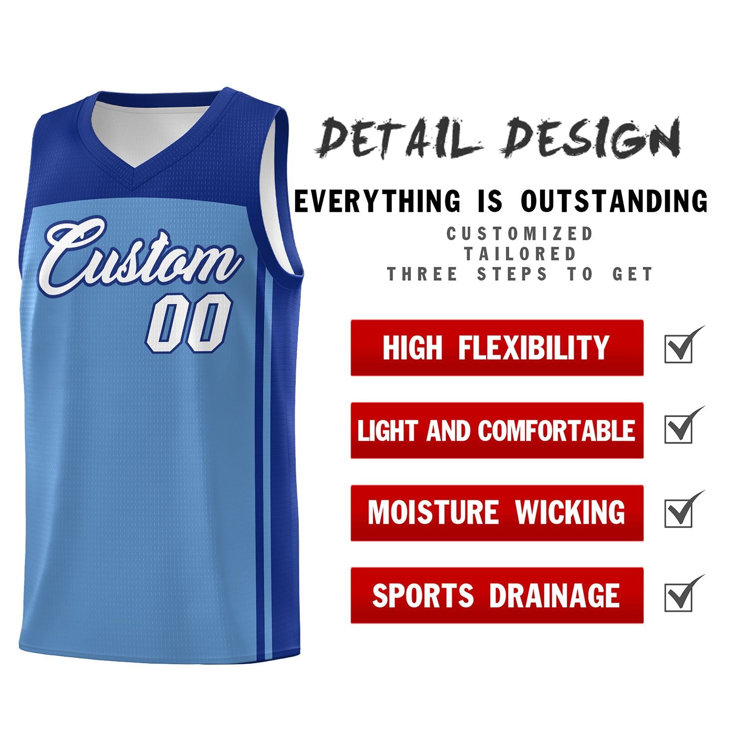 Custom Light Blue Royal Classic Sets Sports Uniform Basketball Jersey