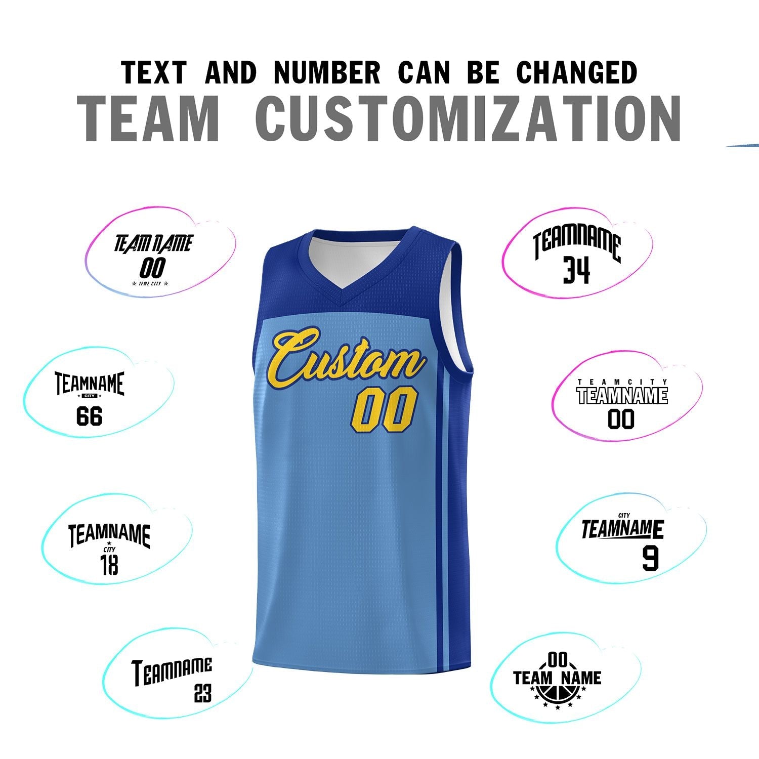 Custom Light Blue Royal Classic Sets Sports Uniform Basketball Jersey