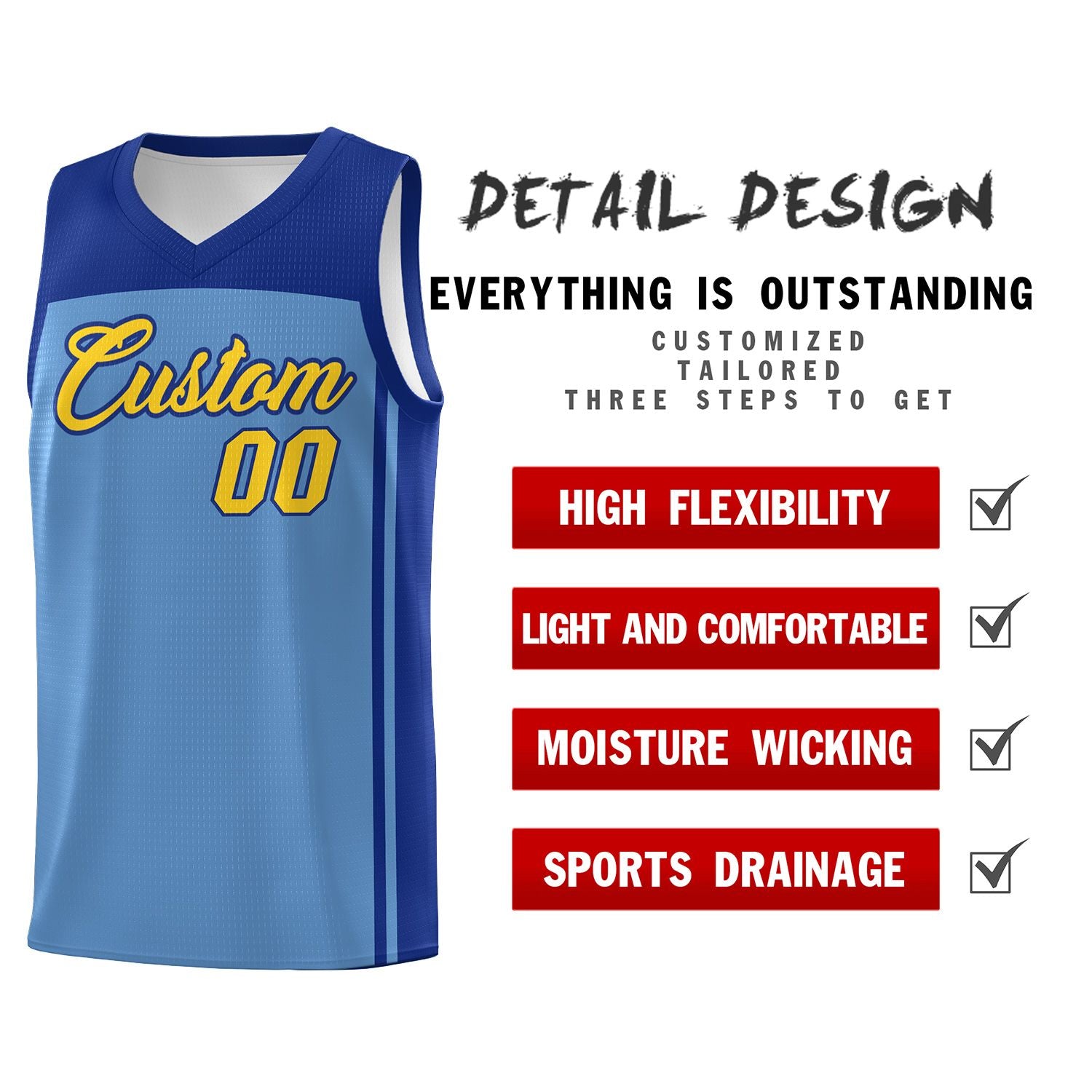 Custom Light Blue Royal Classic Sets Sports Uniform Basketball Jersey