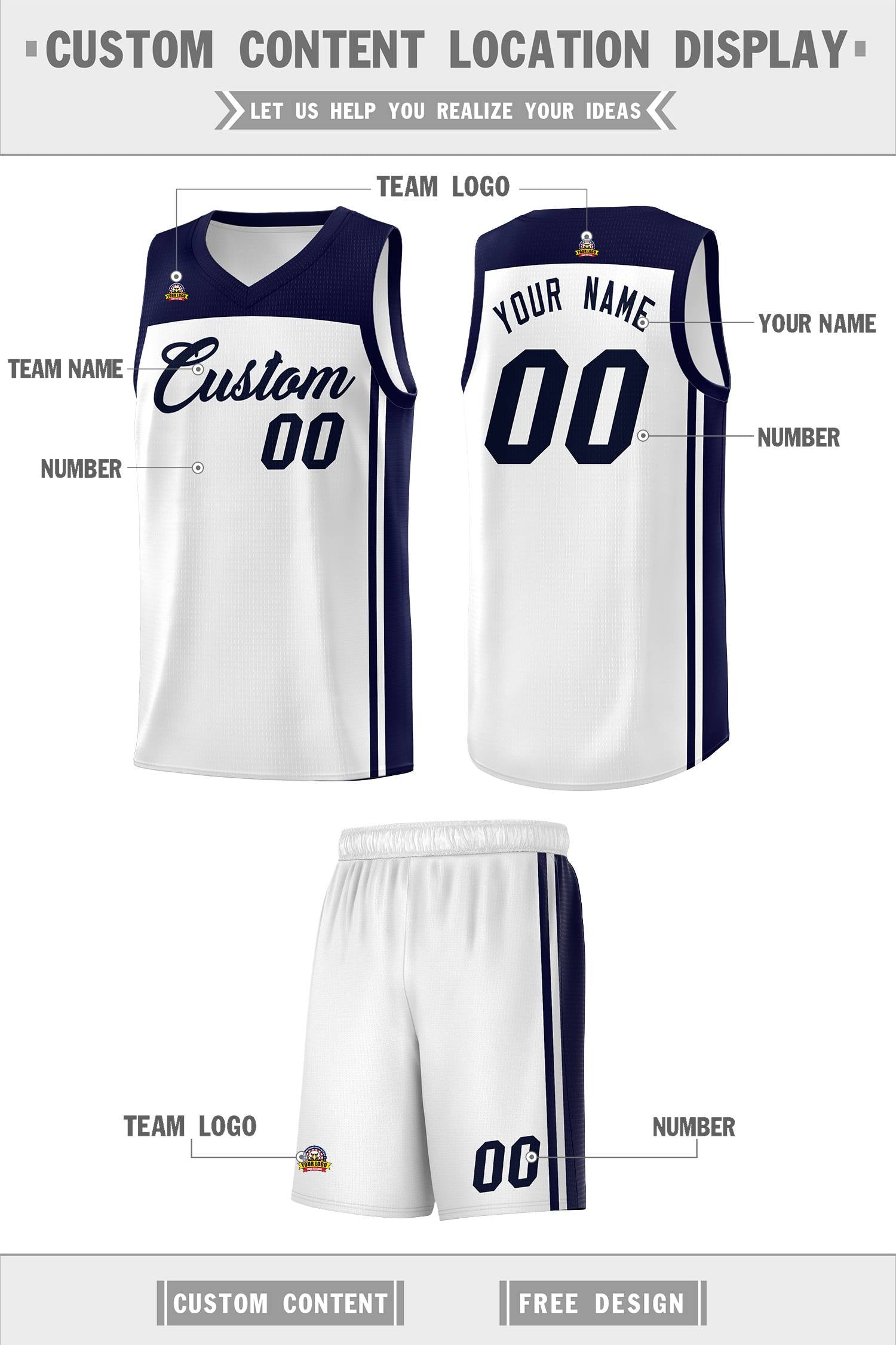 Custom White Navy Classic Sets Sports Uniform Basketball Jersey