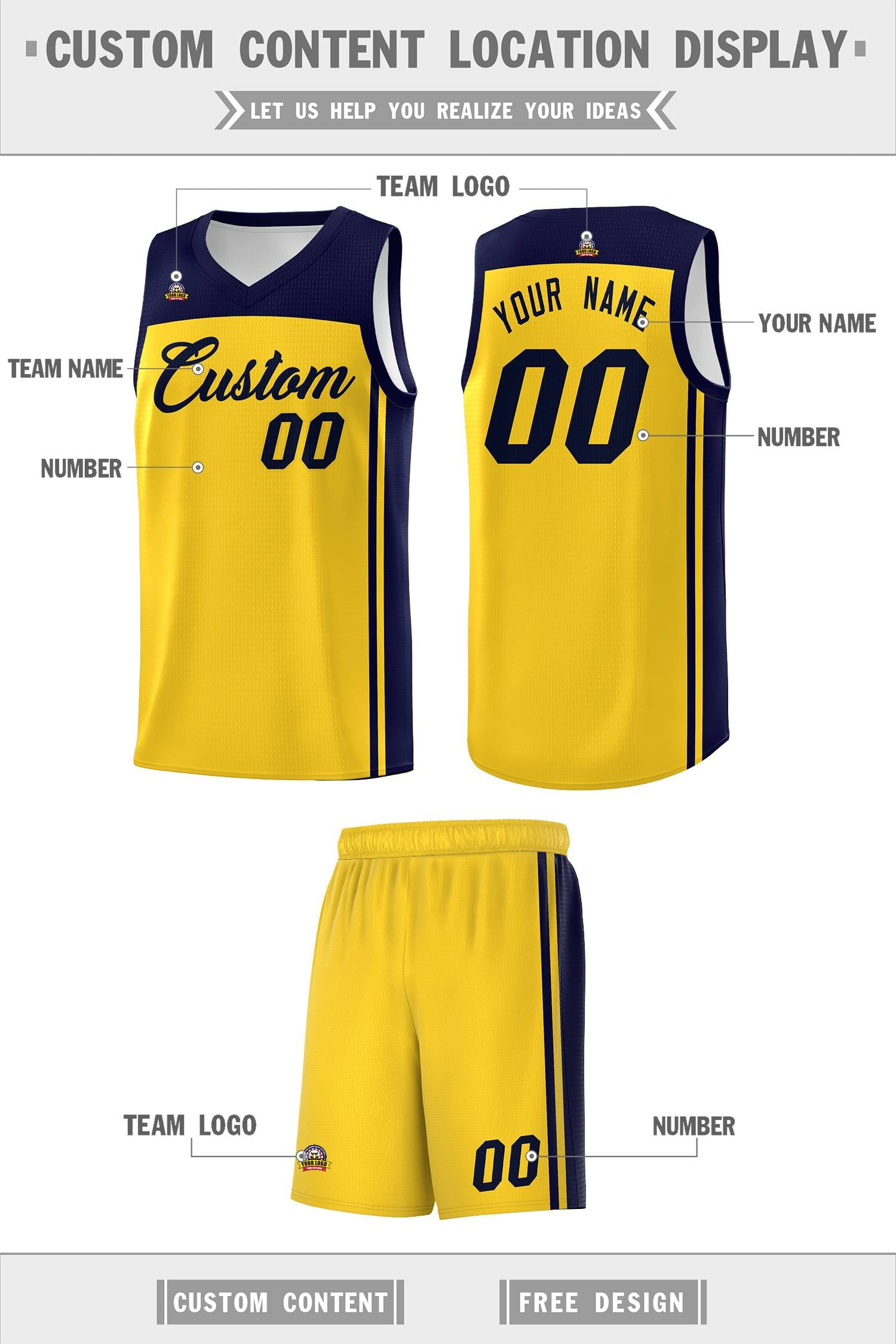 Custom Gold Navy Classic Sets Sports Uniform Basketball Jersey