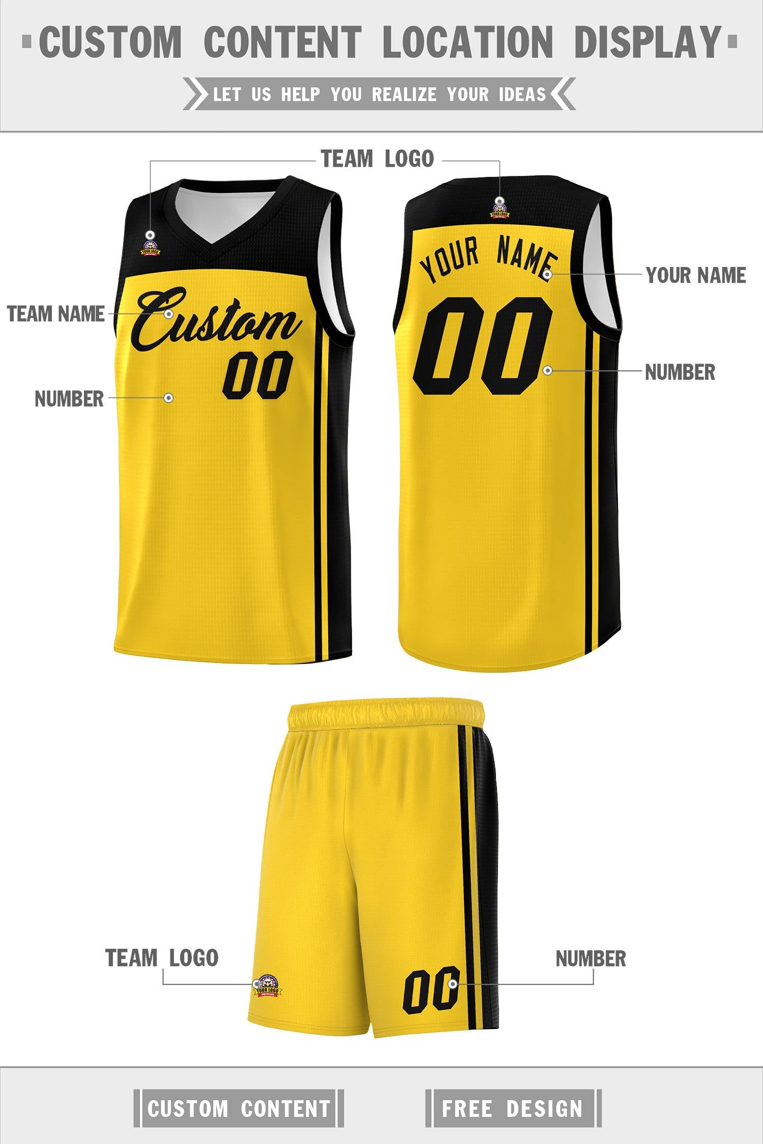 Custom Gold Black Classic Sets Sports Uniform Basketball Jersey