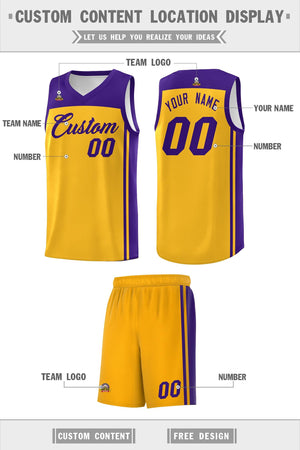 Custom Yellow Purple Classic Sets Sports Uniform Basketball Jersey