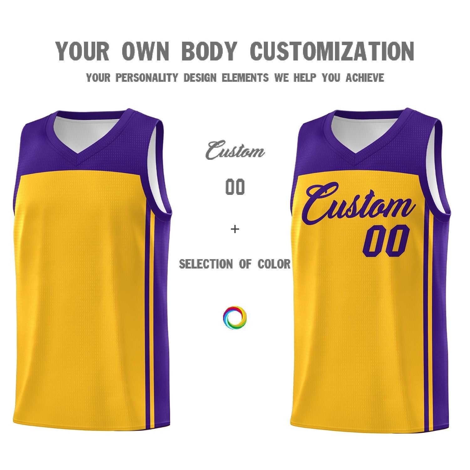 Custom Yellow Purple Classic Sets Sports Uniform Basketball Jersey