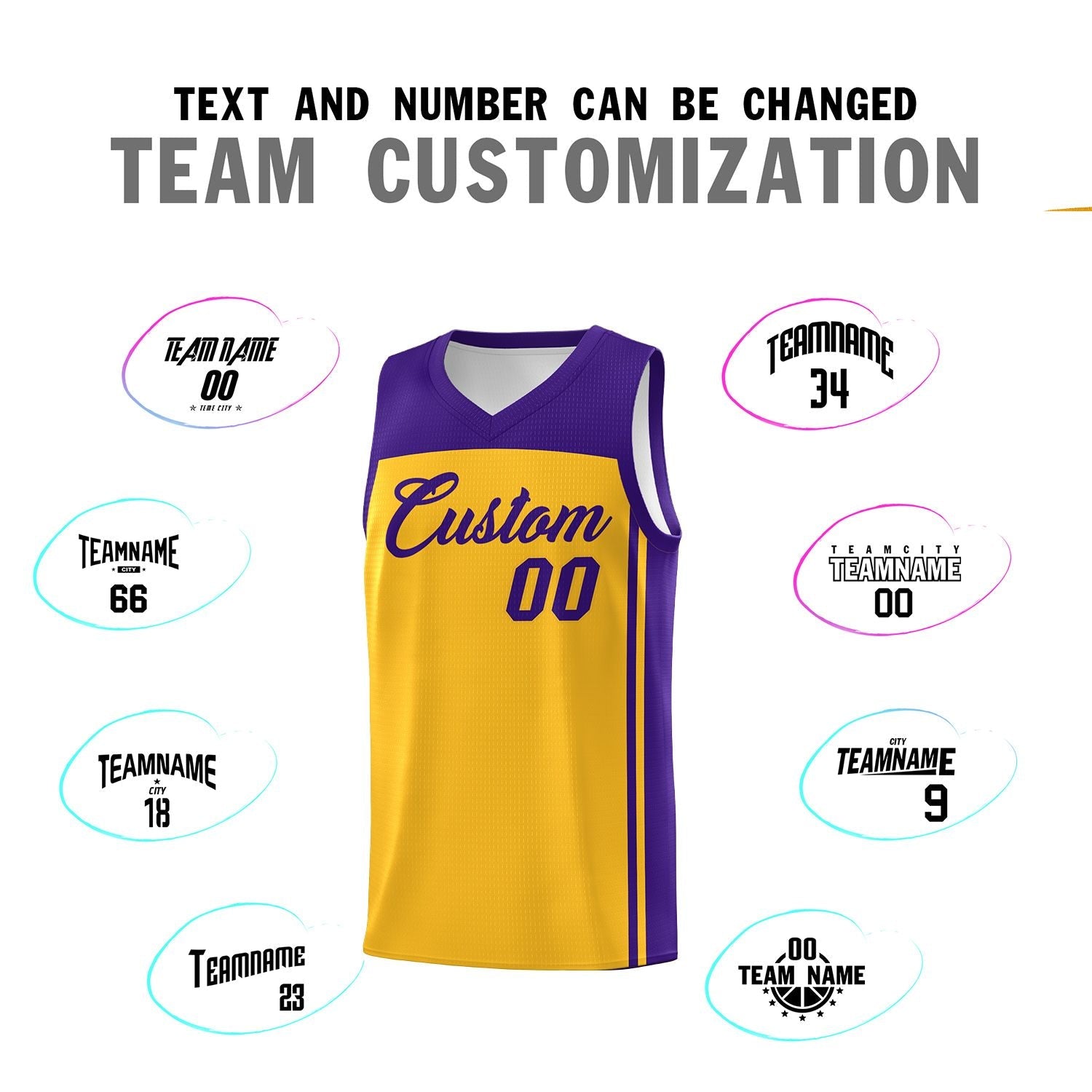 Custom Yellow Purple Classic Sets Sports Uniform Basketball Jersey