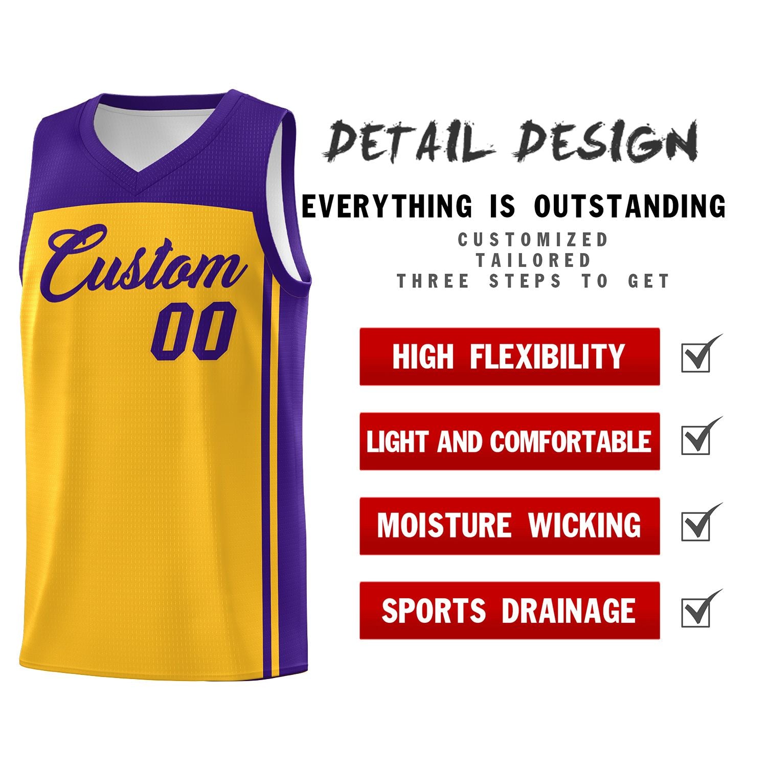 Custom Yellow Purple Classic Sets Sports Uniform Basketball Jersey