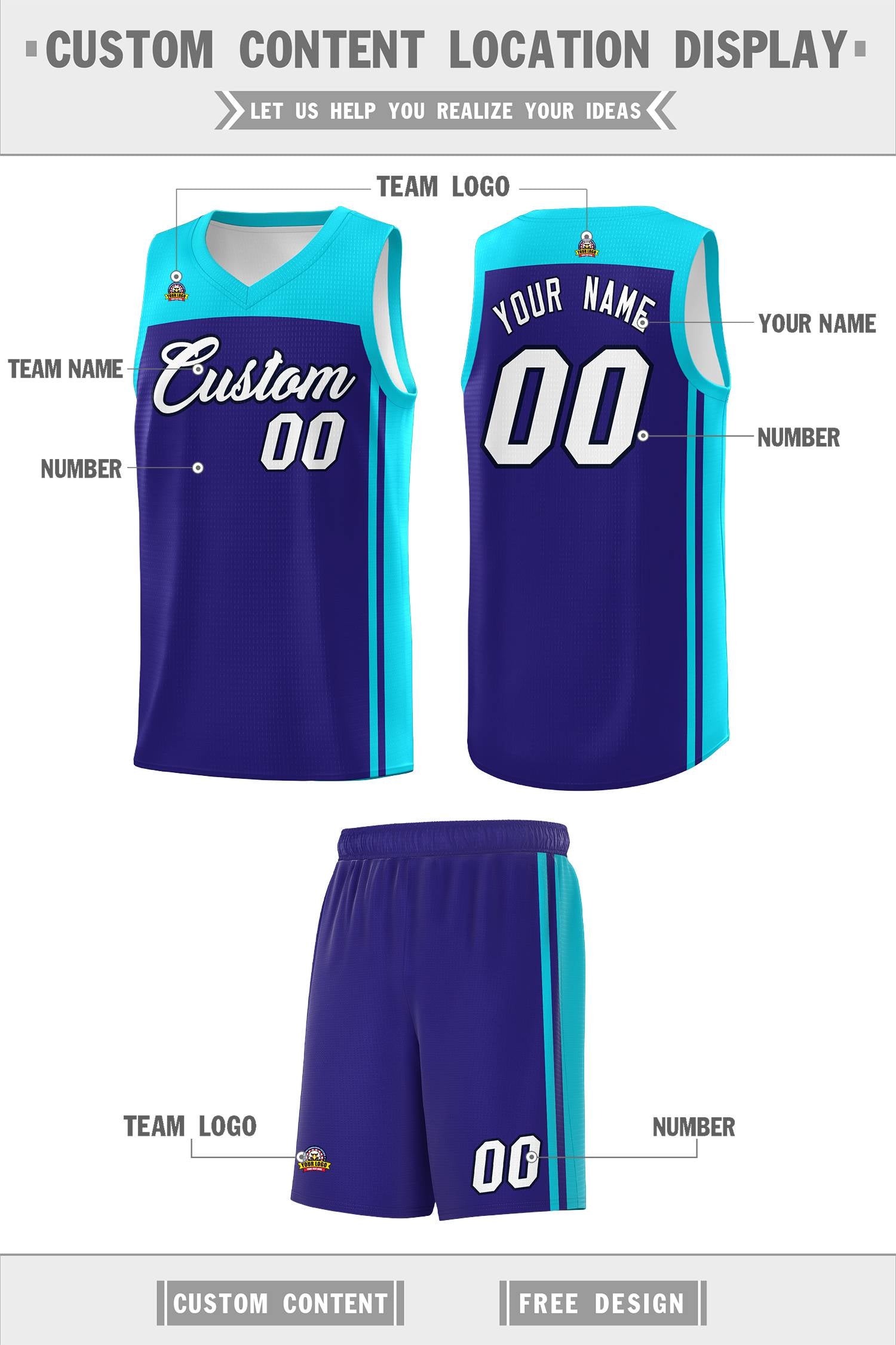 Custom Purple Sky Blue Classic Sets Sports Uniform Basketball Jersey