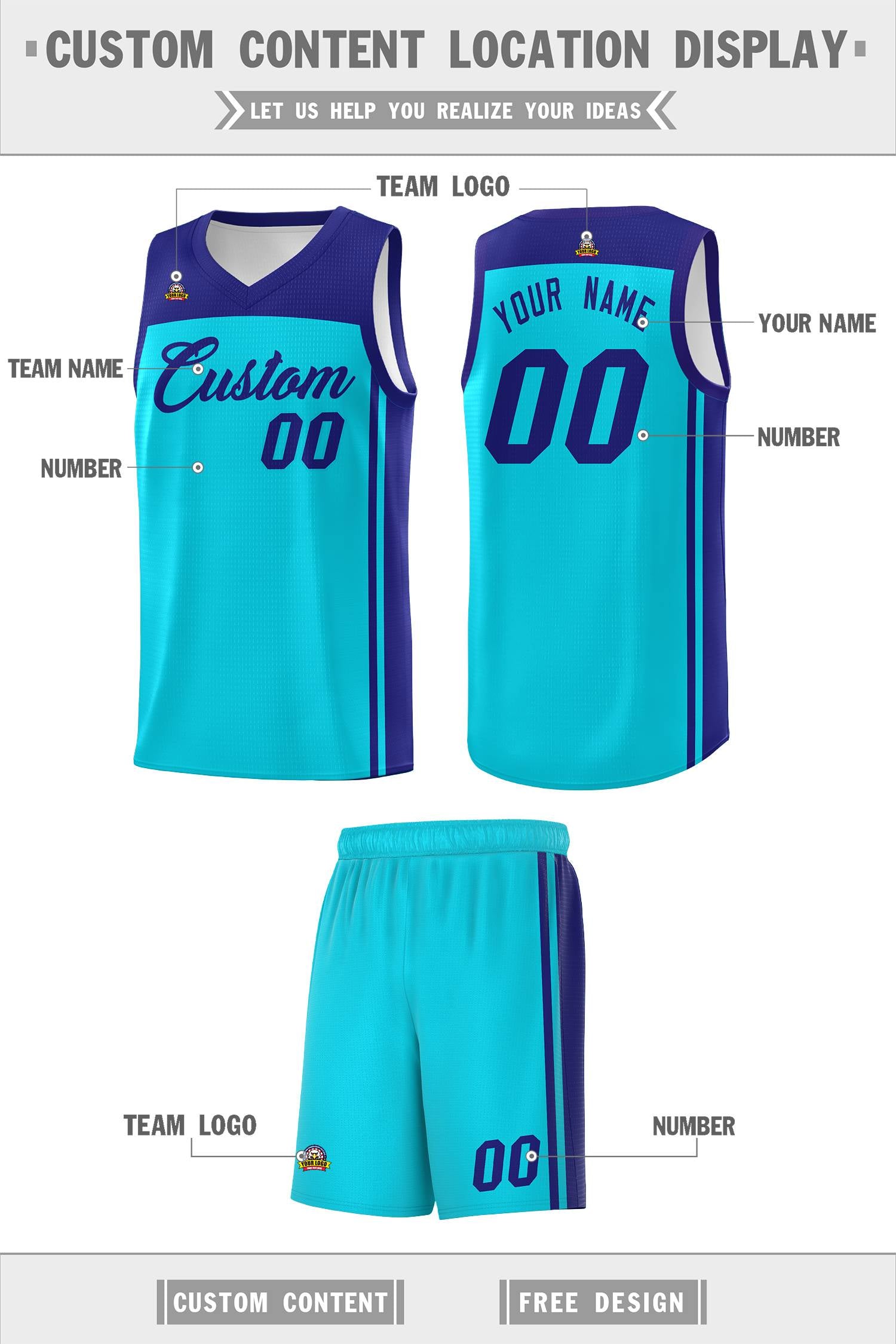 Custom Sky Blue Purple Classic Sets Sports Uniform Basketball Jersey