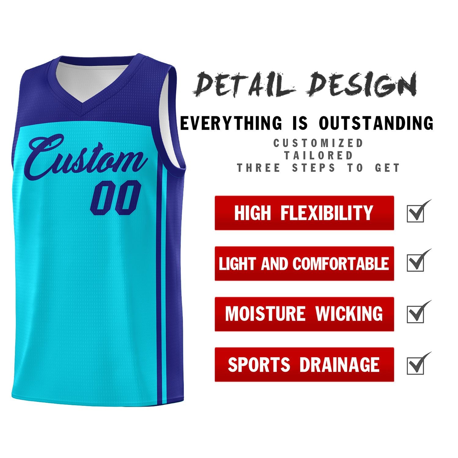 Custom Sky Blue Purple Classic Sets Sports Uniform Basketball Jersey