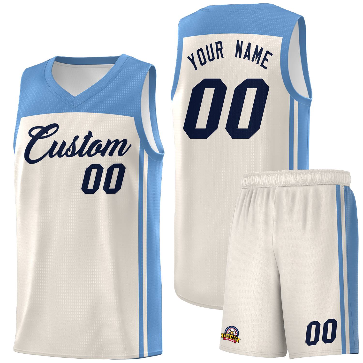 Custom Cream Light Blue Classic Sets Sports Uniform Basketball Jersey