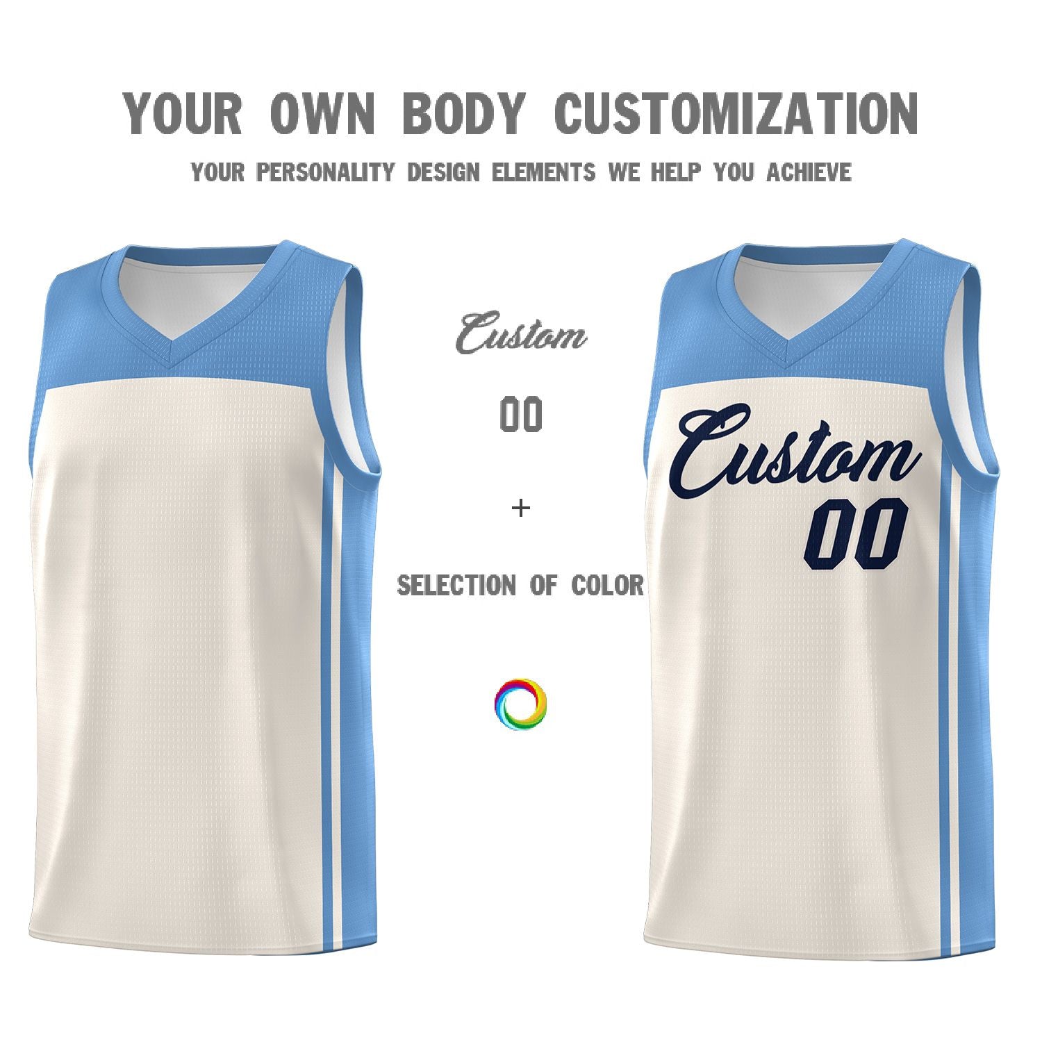 Custom Cream Light Blue Classic Sets Sports Uniform Basketball Jersey