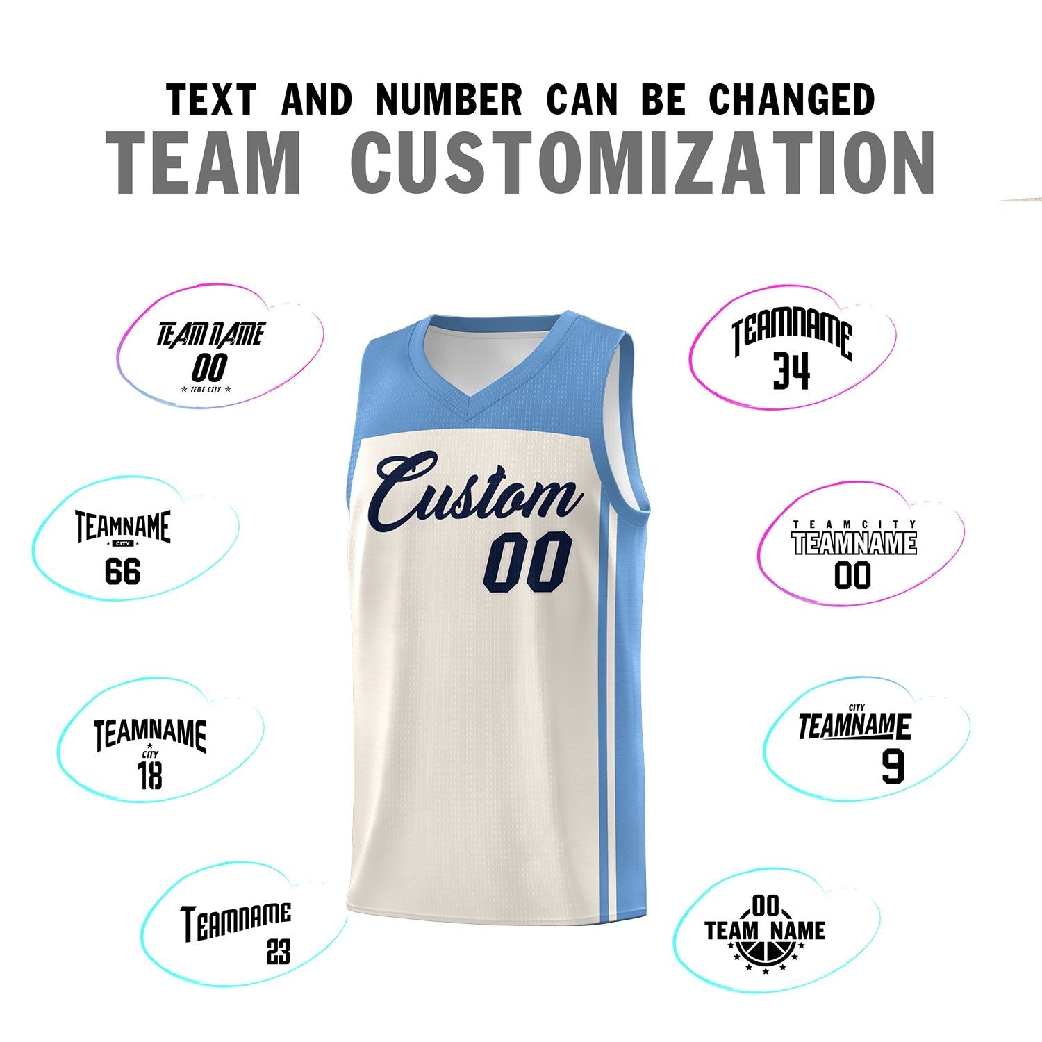 Custom Cream Light Blue Classic Sets Sports Uniform Basketball Jersey