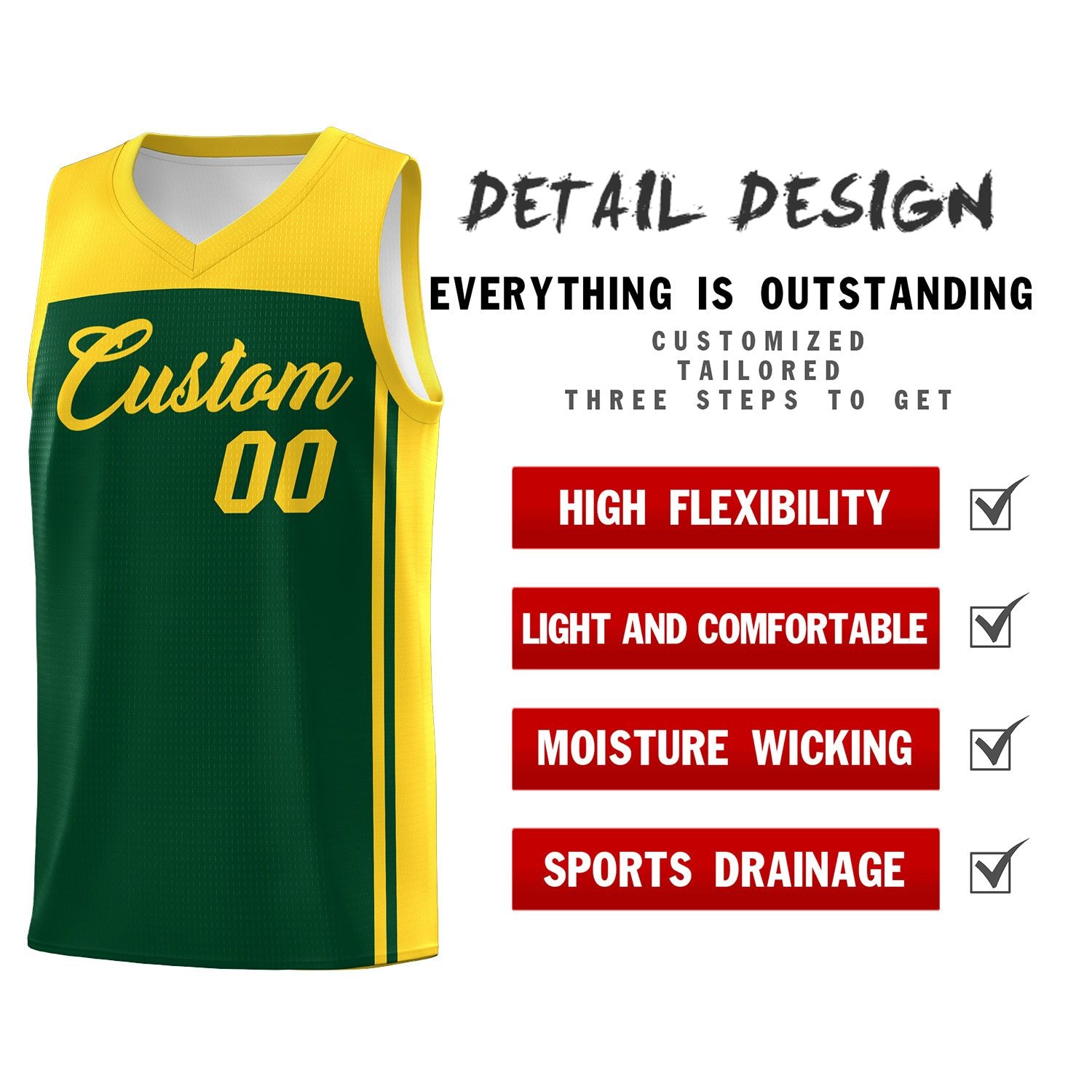 Custom Green Gold Classic Sets Sports Uniform Basketball Jersey