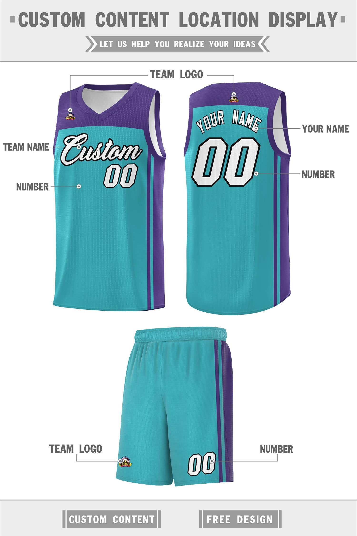 Custom Aqua Purple Classic Sets Sports Uniform Basketball Jersey