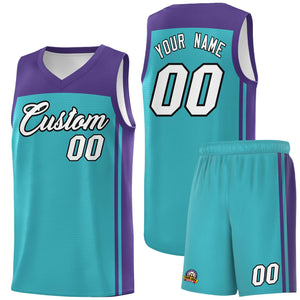 Custom Aqua Purple Classic Sets Sports Uniform Basketball Jersey