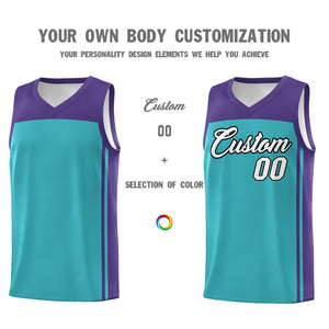 Custom Aqua Purple Classic Sets Sports Uniform Basketball Jersey