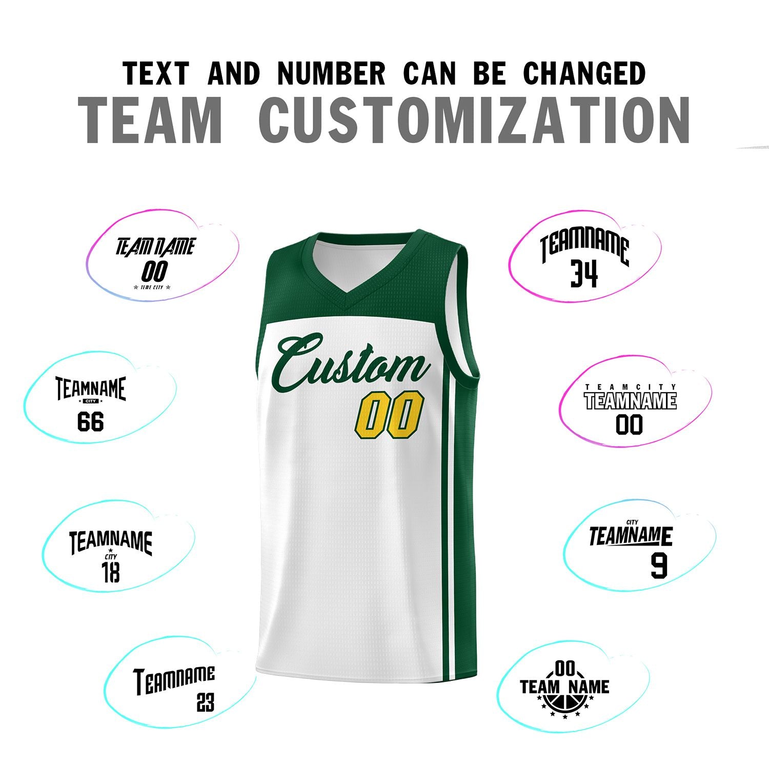 Custom White Green Classic Sets Sports Uniform Basketball Jersey