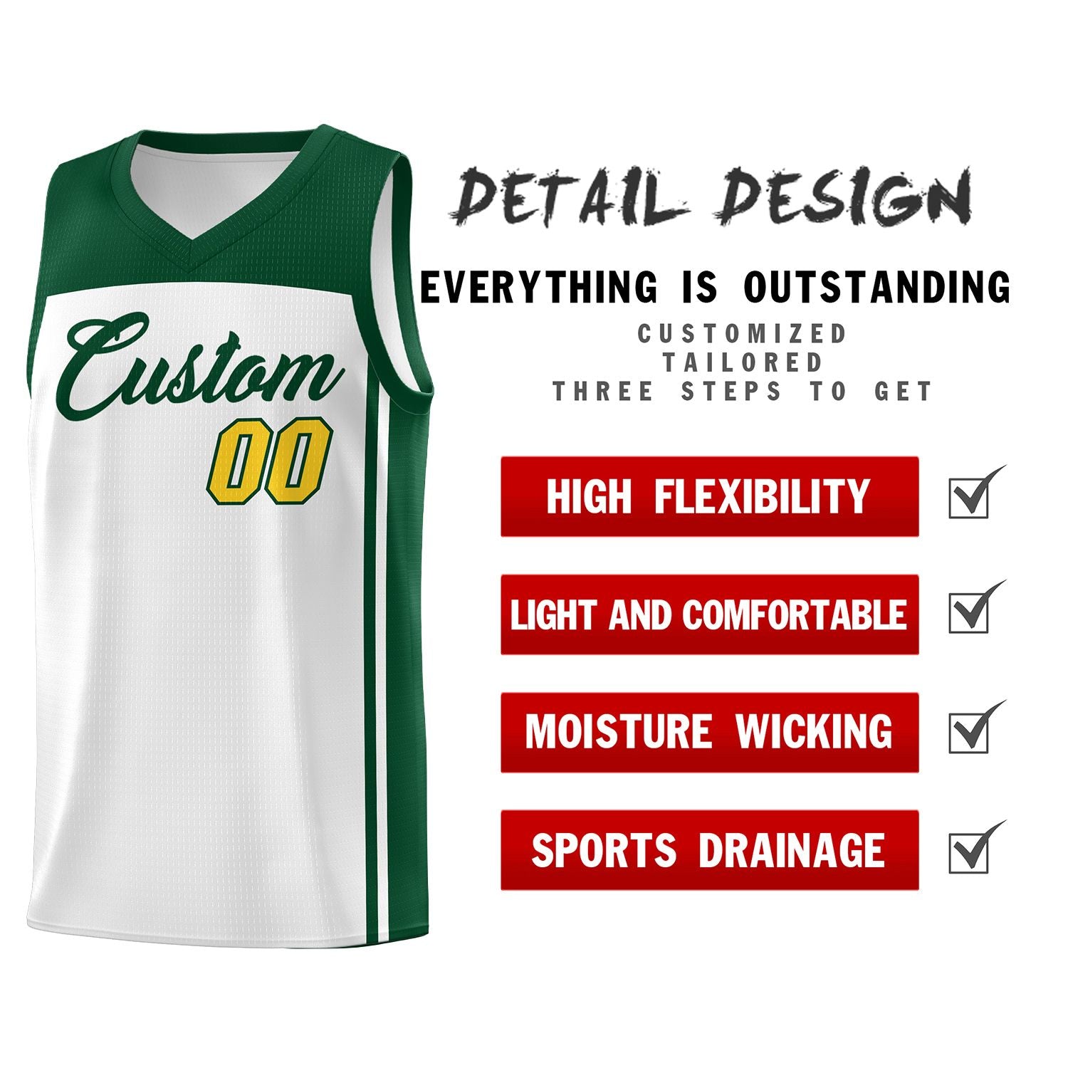 Custom White Green Classic Sets Sports Uniform Basketball Jersey