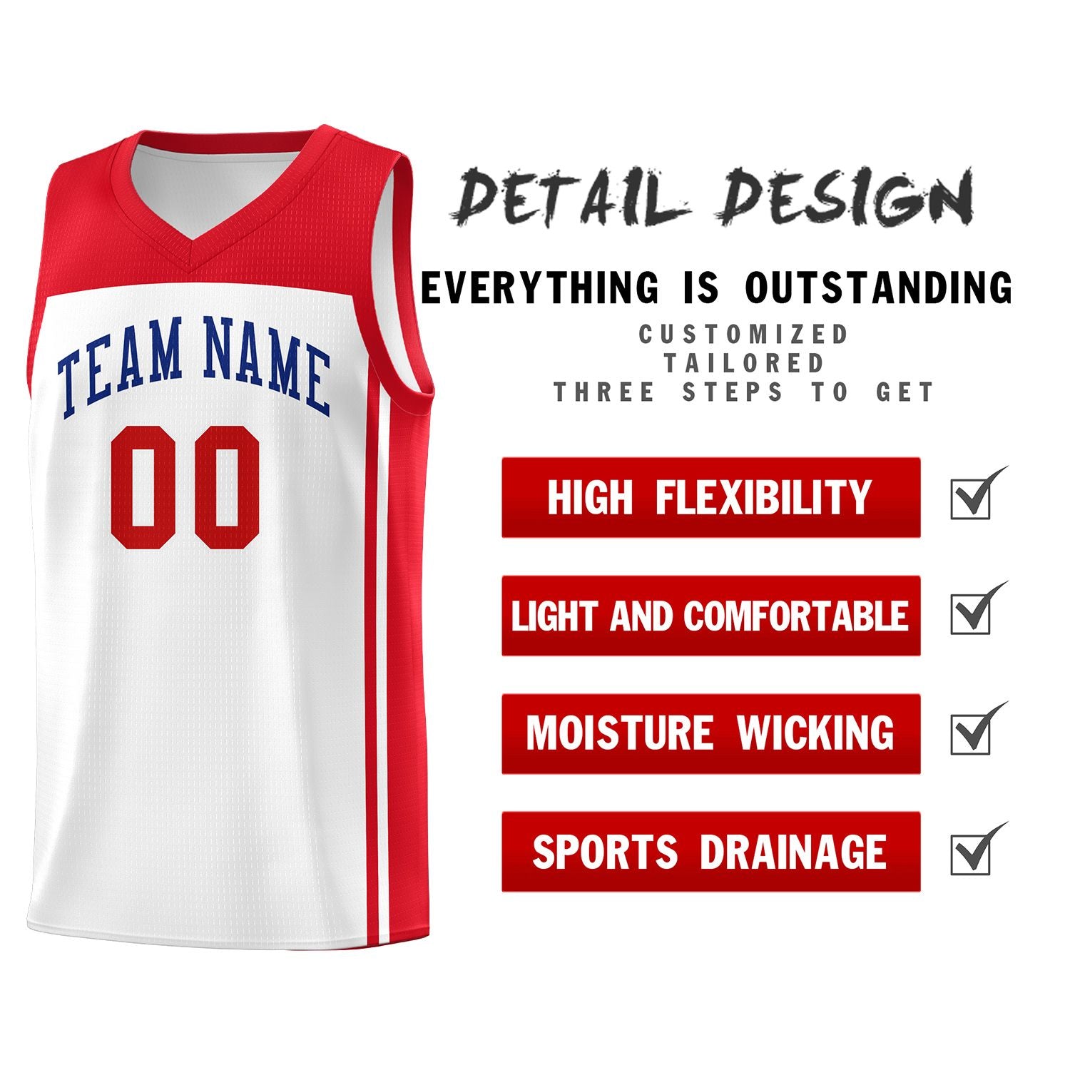 Custom White Red Classic Sets Sports Uniform Basketball Jersey