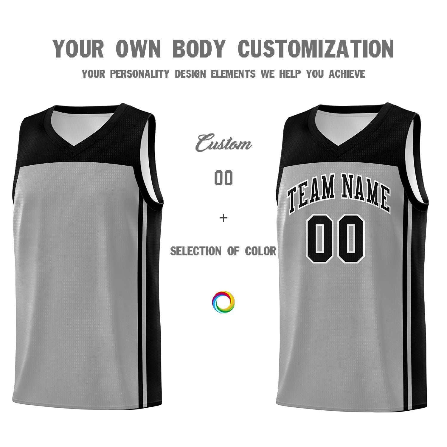 Custom Grey Black Classic Sets Sports Uniform Basketball Jersey