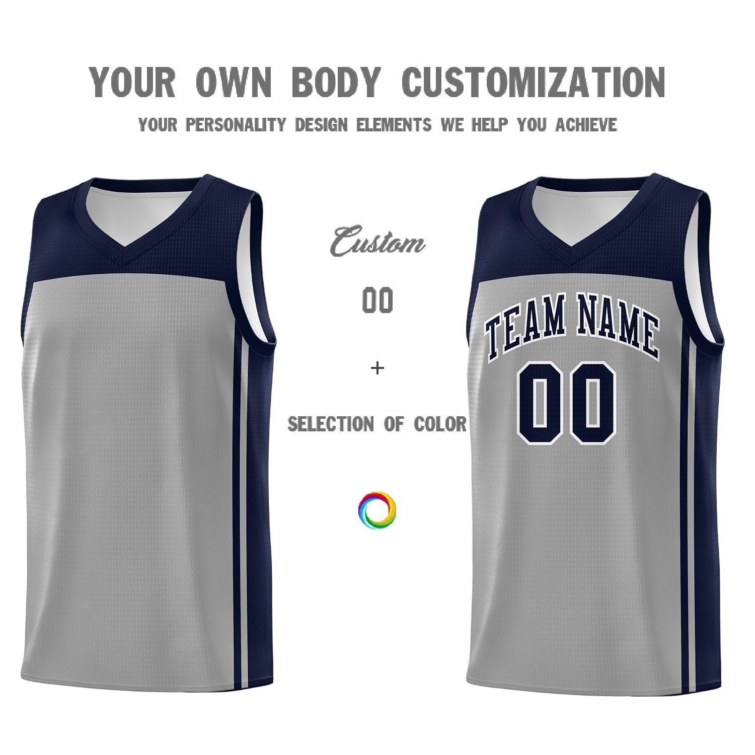 Custom Grey Navy Classic Sets Sports Uniform Basketball Jersey