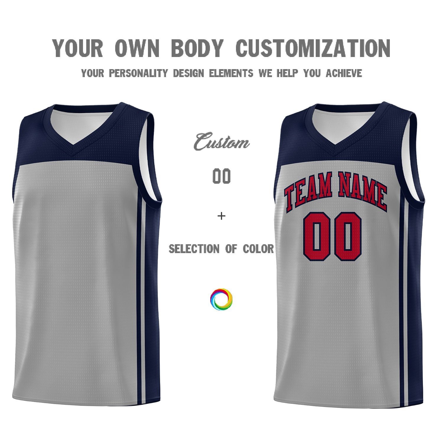 Custom Grey Navy Classic Sets Sports Uniform Basketball Jersey