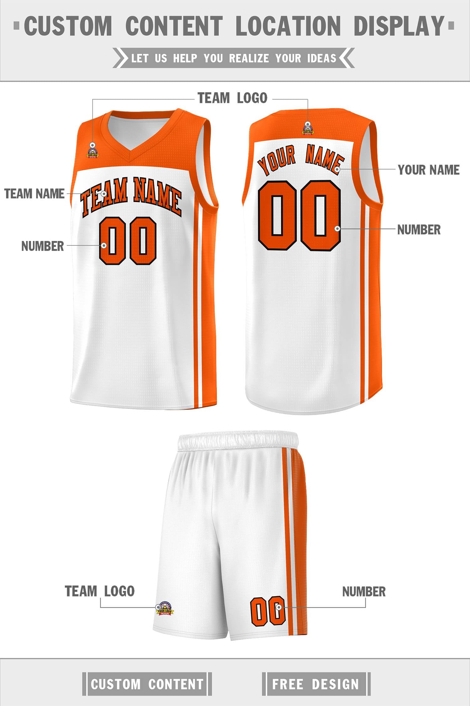 Custom White Orange Classic Sets Sports Uniform Basketball Jersey