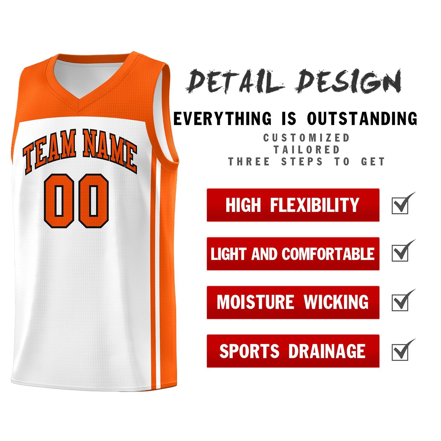 Custom White Orange Classic Sets Sports Uniform Basketball Jersey