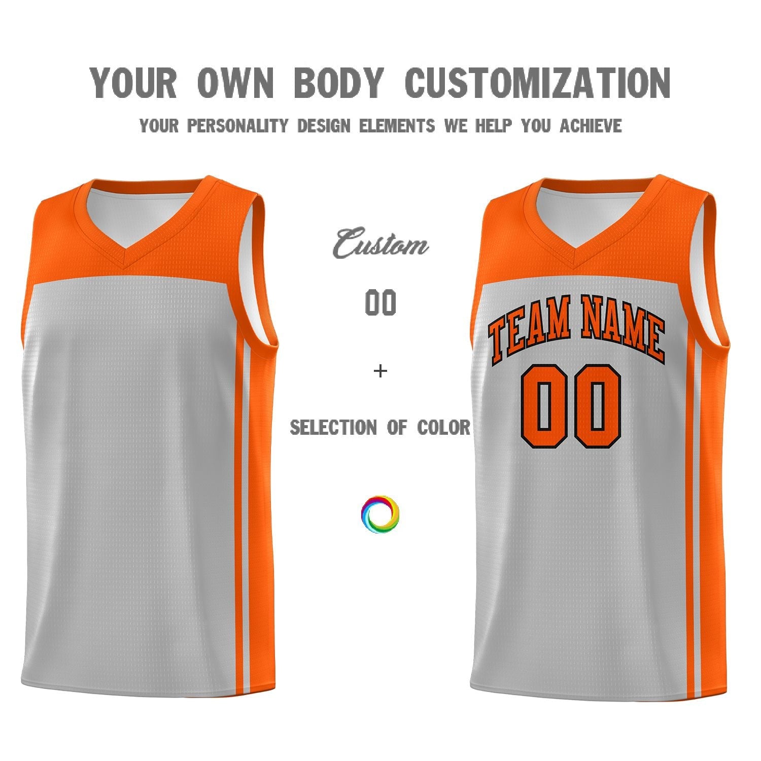 Custom Grey Orange Classic Sets Sports Uniform Basketball Jersey