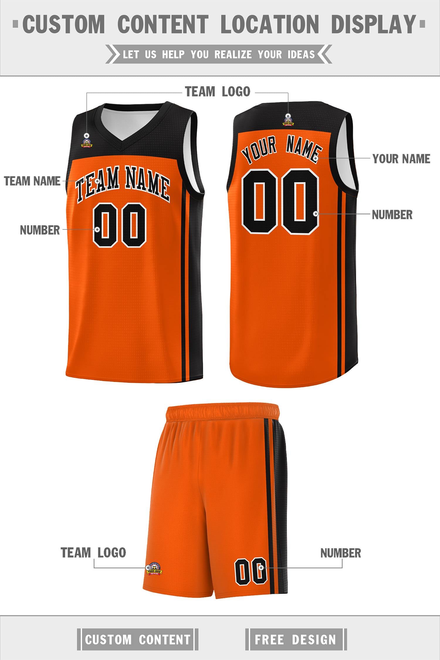 Custom Orange Black Classic Sets Sports Uniform Basketball Jersey