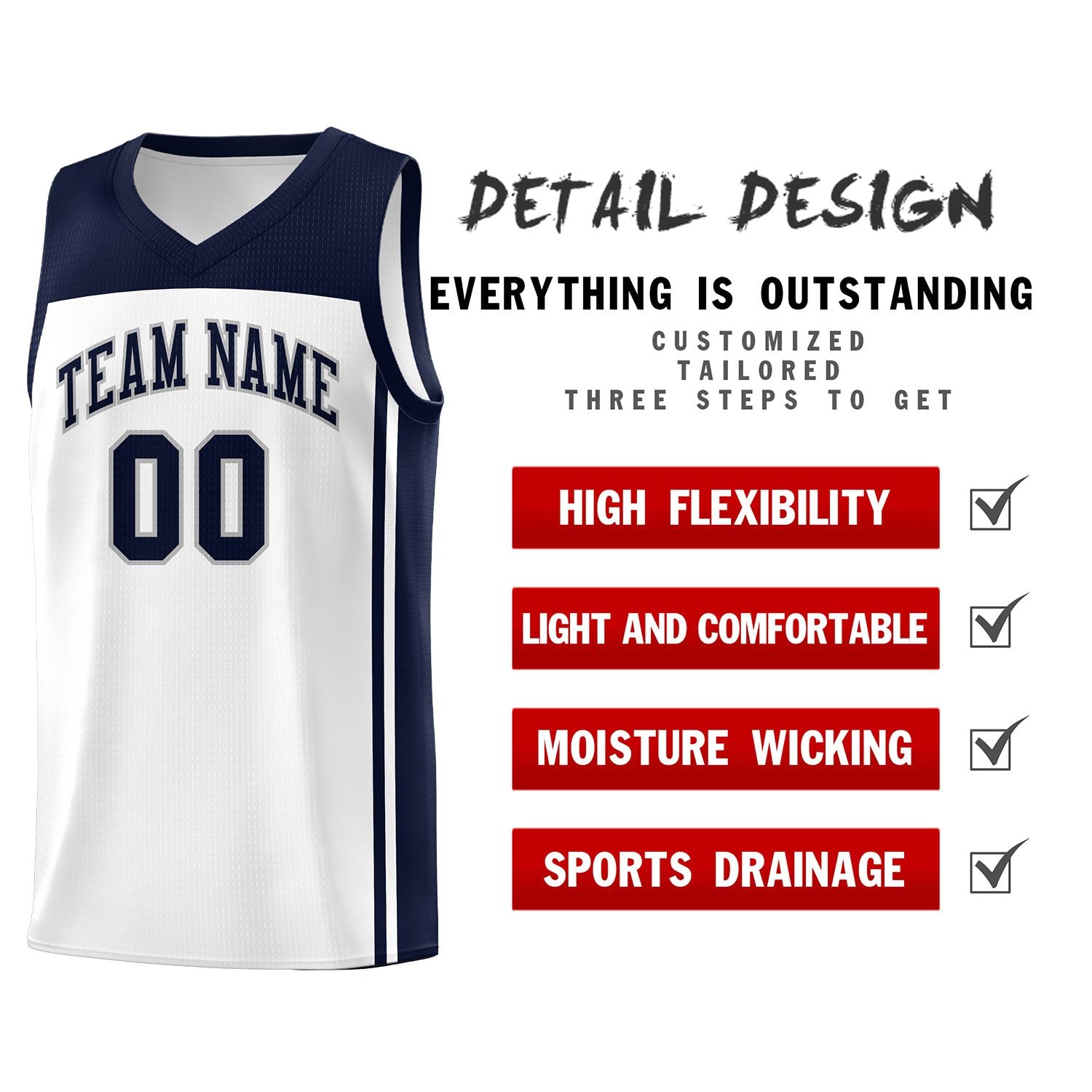 Custom White Navy Classic Sets Sports Uniform Basketball Jersey