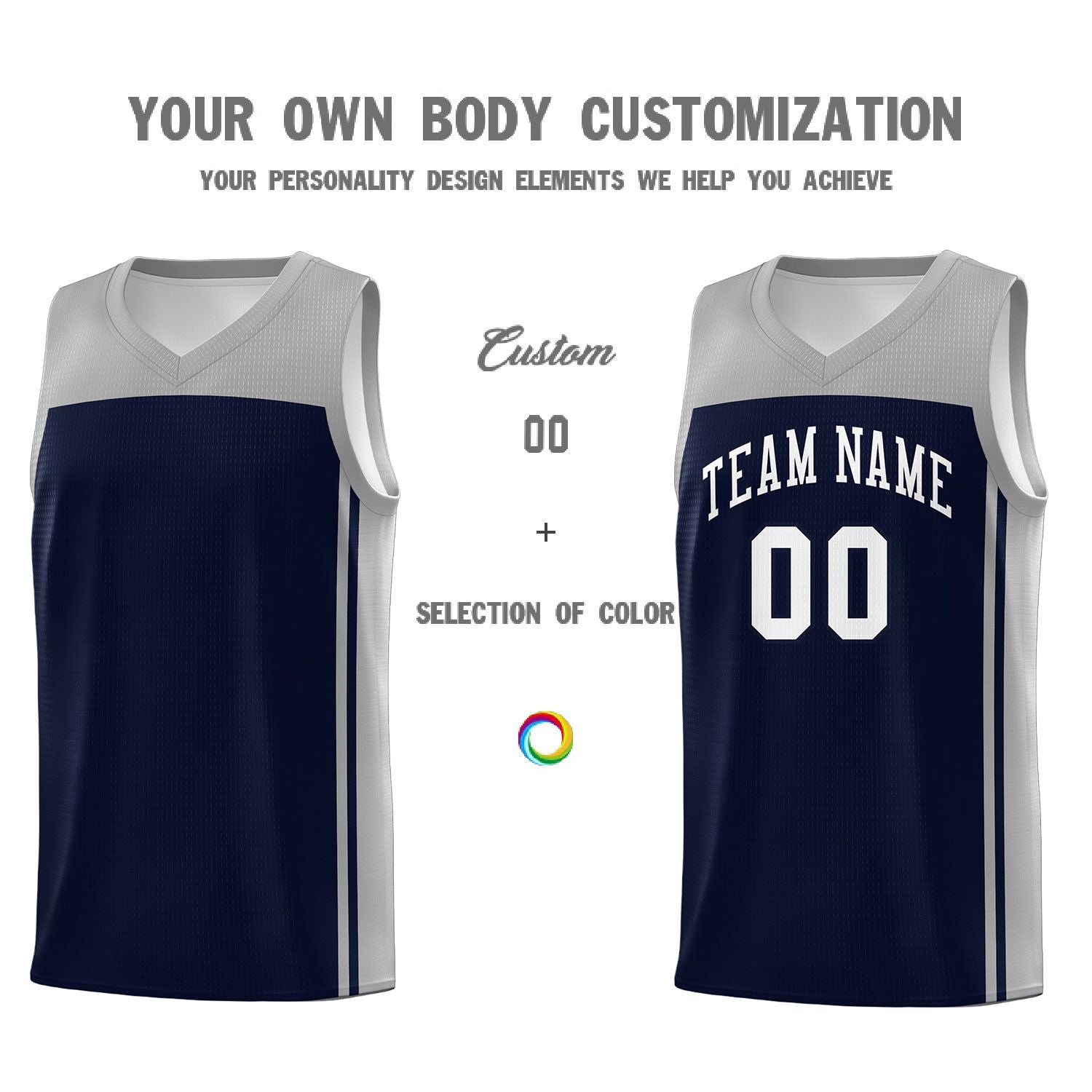 Custom Navy Grey Classic Sets Sports Uniform Basketball Jersey