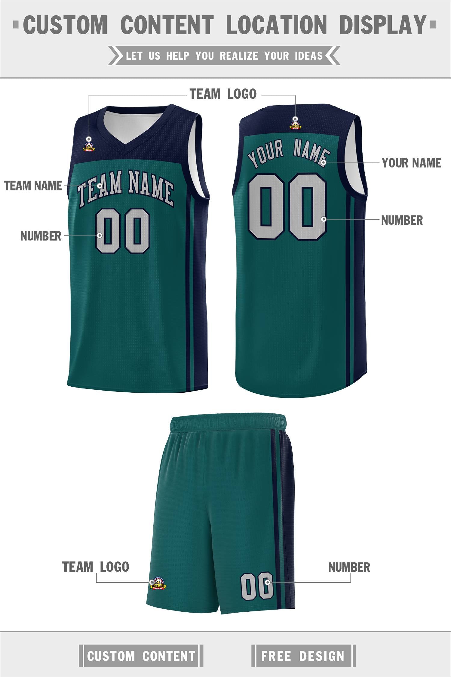 Custom Midnight Green Navy Classic Sets Sports Uniform Basketball Jersey