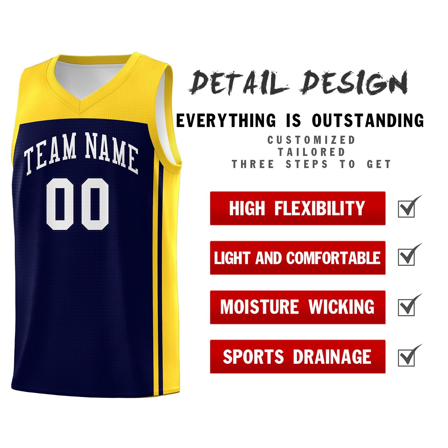 Custom Navy Gold Classic Sets Sports Uniform Basketball Jersey