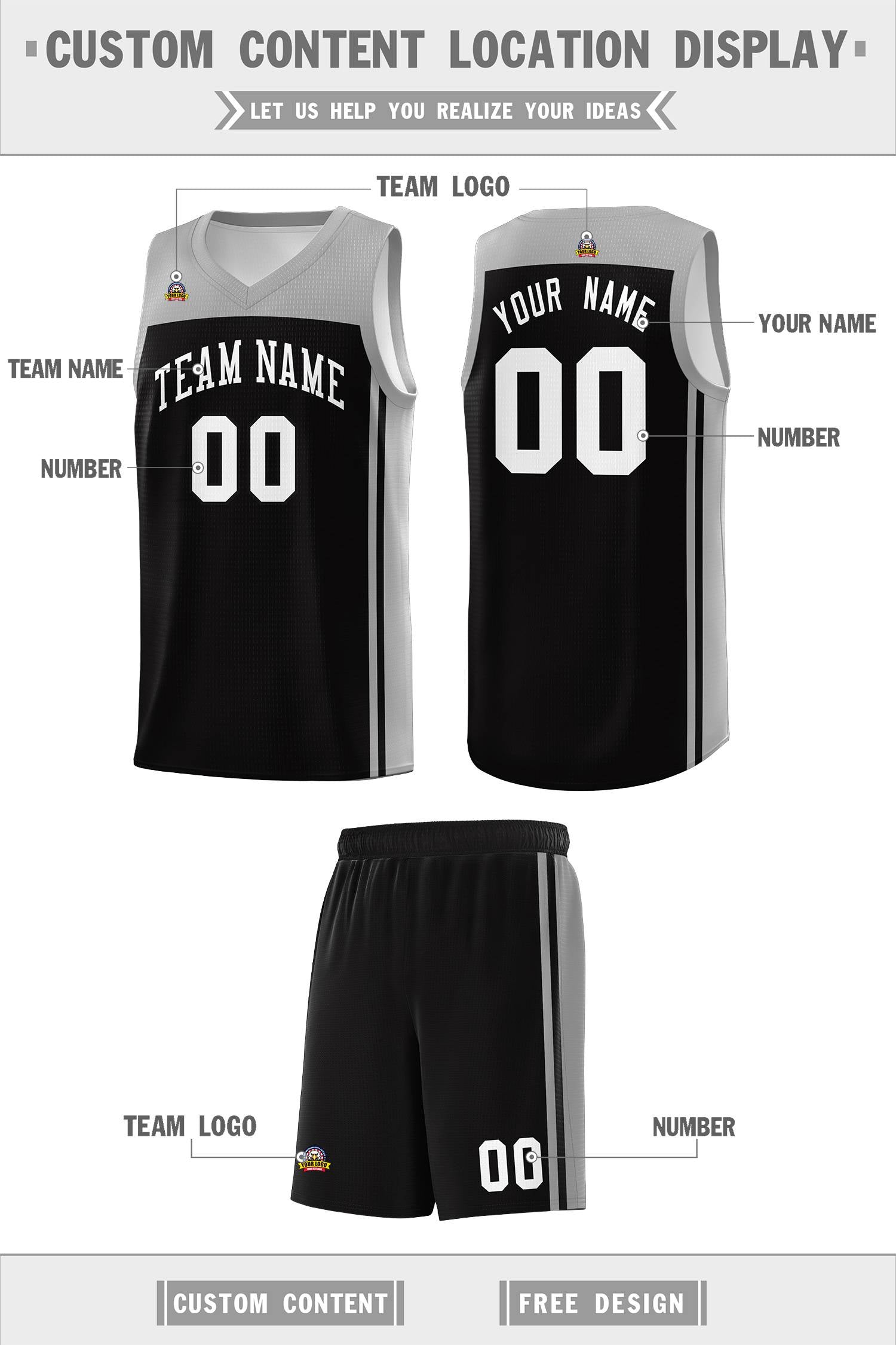 Custom Black Grey Classic Sets Sports Uniform Basketball Jersey