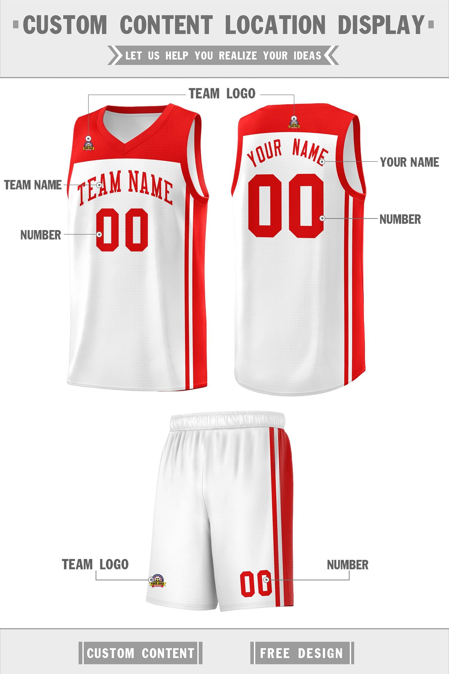 Custom White Red Classic Sets Sports Uniform Basketball Jersey