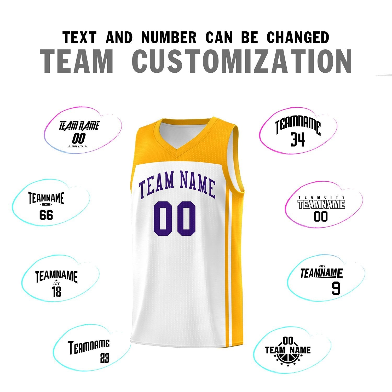 Custom White Yellow Classic Sets Sports Uniform Basketball Jersey