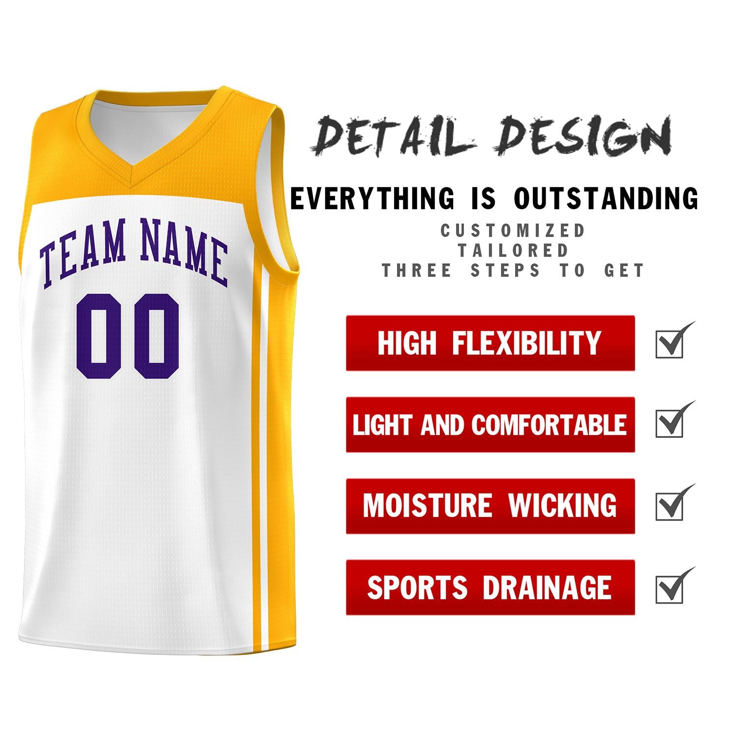 Custom White Yellow Classic Sets Sports Uniform Basketball Jersey